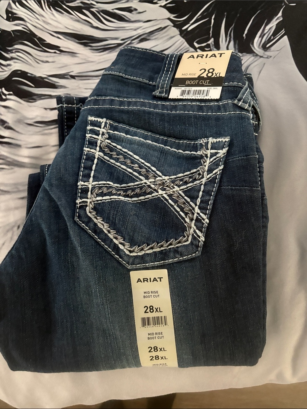 Ariat Women's Mid-Rise Bootcut Jeans in Deep Indigo with White Stitching